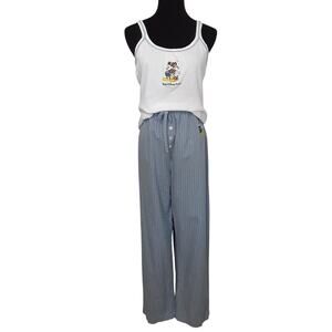 Disney Parks WDW Vintage Mickey Embroidered Pajama Set Wide Leg Pants Cami Top L